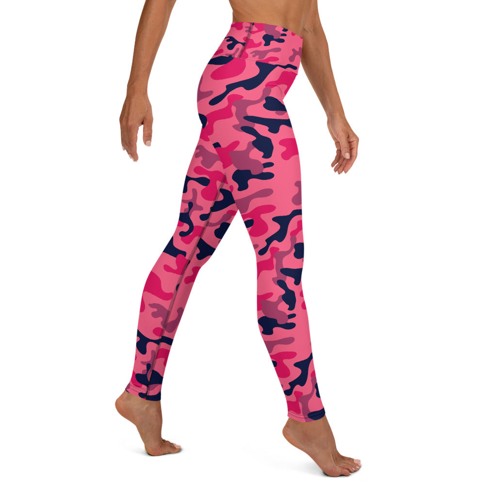 Fuchsia Pink Camouflage Workout Pants, Yoga Leggings For Women Camo High Rise Waist Tights Printed Cute Graphic Gym Activewear Starcove Fashion