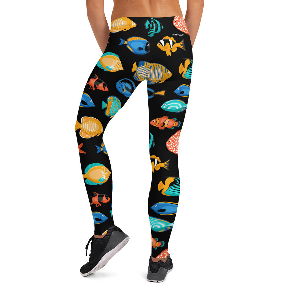 Tropical Fish Leggings, Black Angel Clown Fish Sea Ocean Printed Yoga –  Starcove Fashion