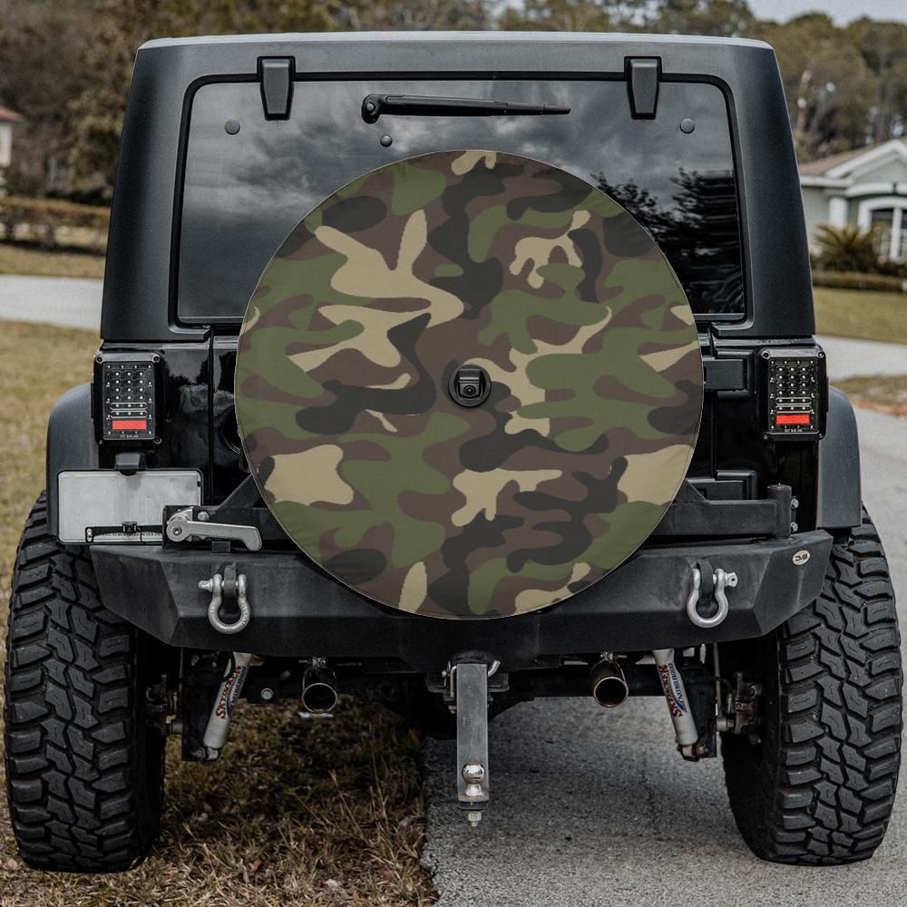 Camo Spare Tire Cover, Camouflage Backup Camera Hole Unique Green Wheel Cars RV Men Women Girls Trailer Campers Starcove Fashion