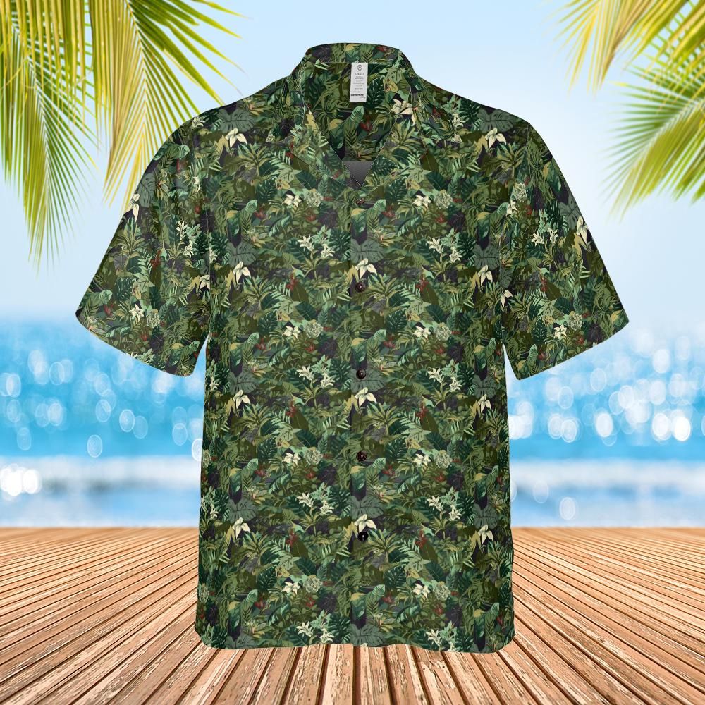 Army Green Men Hawaiian shirt,  Tropical Camo Print Vintage Retro Summer Hawaii Aloha Beach Plus Size Cool Button Up Shirt Starcove Fashion