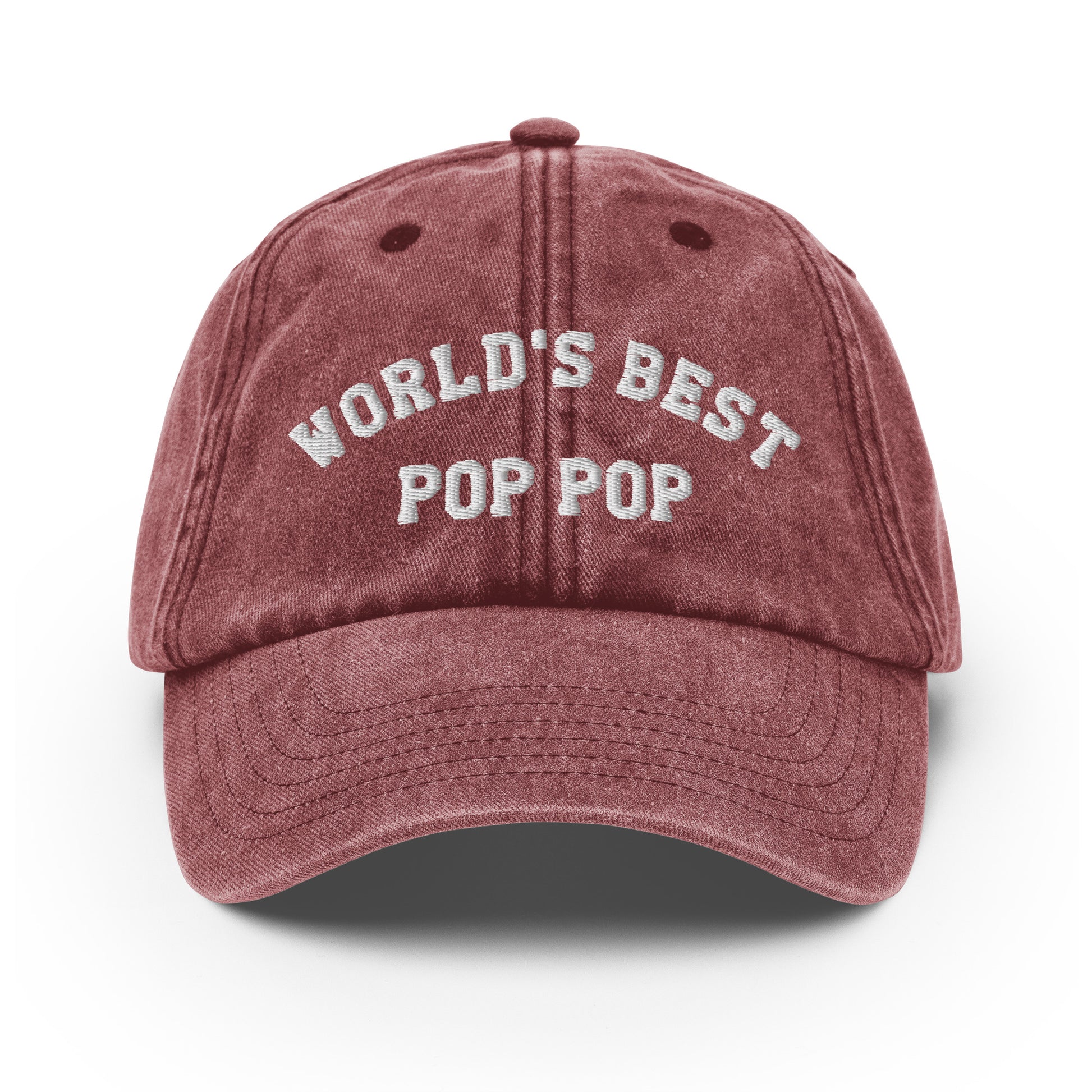 World's Best Pop Pop Vintage Baseball Hat, Dad Cap Trucker Men Grandfather Grandpa Embroidery Embroidered Father's Day Gift Vintage Red