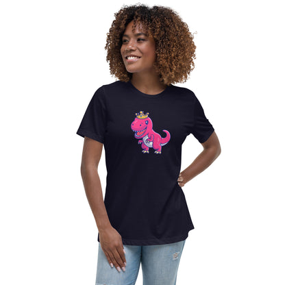 Dinosaur Queen Women's Relaxed T-Shirt, Dino T-Rex Mama Designer Graphic Aesthetic Fashion Crewneck Adult Tee Shirt Top Starcove Fashion