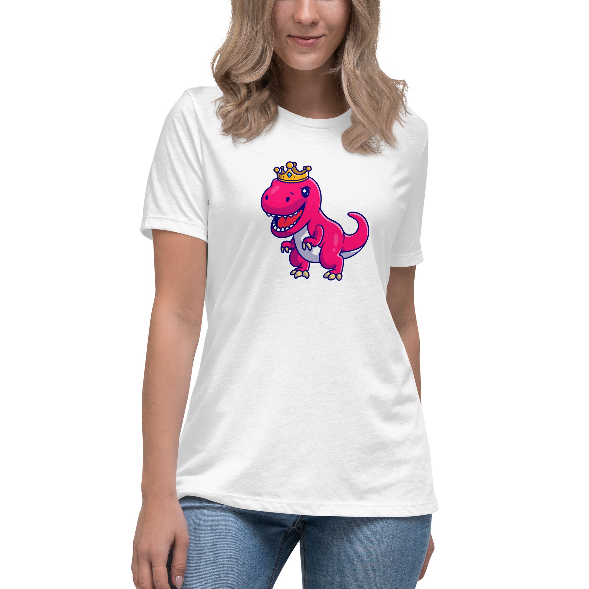 Dinosaur Queen Women's Relaxed T-Shirt, Dino T-Rex Mama Designer Graphic Aesthetic Fashion Crewneck Adult Tee Shirt Top Starcove Fashion